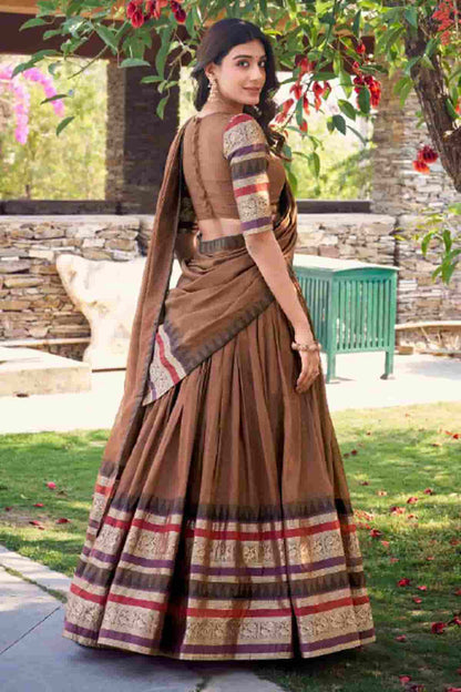 Chanderi Silk Zari Woven Work Lehenga Choli In Brown Colour NCLD1300048