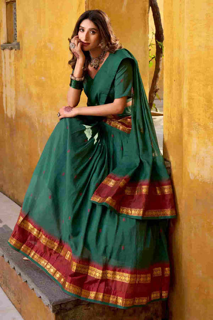Chanderi Silk Zari Woven Work Lehenga Choli In Green Colour NCLD1300047