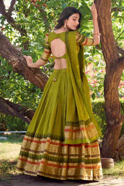Chanderi Silk Zari Woven Work Lehenga Choli In Mehendi Green Colour NCLD1300049