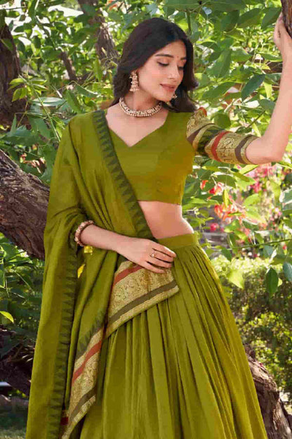 Chanderi Silk Zari Woven Work Lehenga Choli In Mehendi Green Colour NCLD1300049