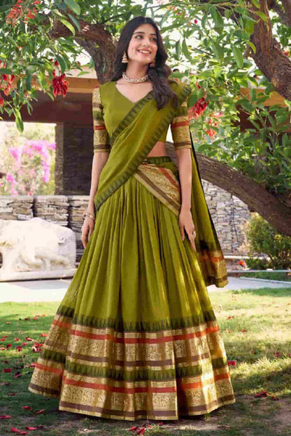 Chanderi Silk Zari Woven Work Lehenga Choli In Mehendi Green Colour NCLD1300049