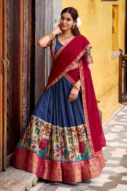 Chanderi Silk Zari Woven Work Lehenga Choli In Navy Blue Colour NCLD1300073