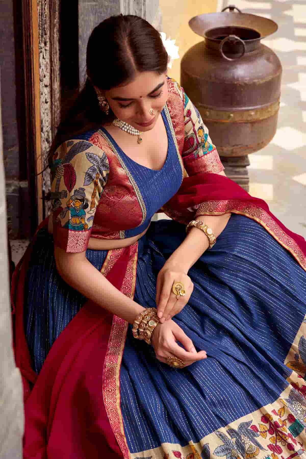 Chanderi Silk Zari Woven Work Lehenga Choli In Navy Blue Colour NCLD1300073