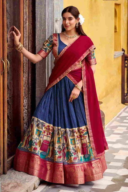 Chanderi Silk Zari Woven Work Lehenga Choli In Navy Blue Colour NCLD1300073