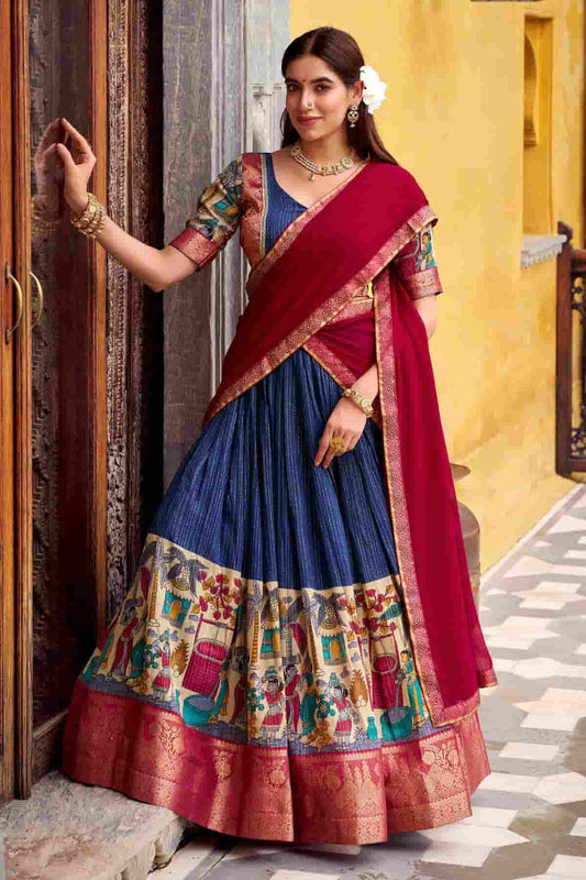 Chanderi Silk Zari Woven Work Lehenga Choli In Navy Blue Colour NCLD1300073