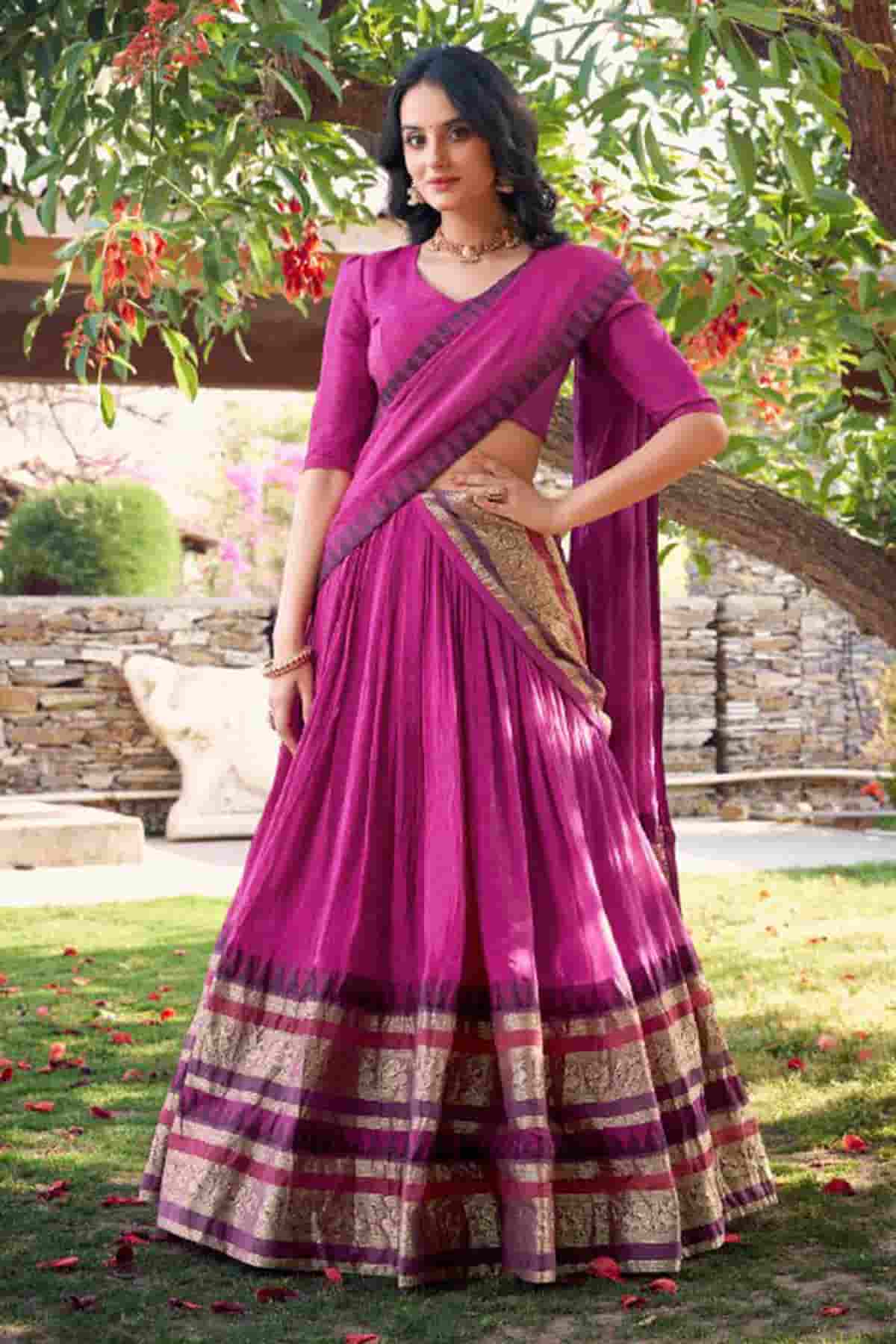Chanderi Silk Zari Woven Work Lehenga Choli In Pink Colour NCLD1300050