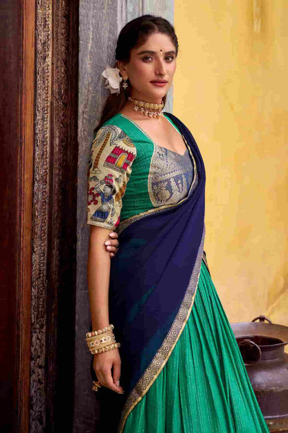 Chanderi Silk Zari Woven Work Lehenga Choli In Rama Green Colour NCLD1300072