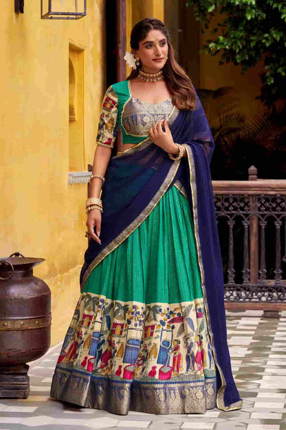 Chanderi Silk Zari Woven Work Lehenga Choli In Rama Green Colour NCLD1300072