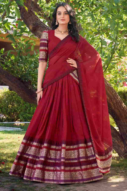 Chanderi Silk Zari Woven Work Lehenga Choli In Red Colour NCLD1300051