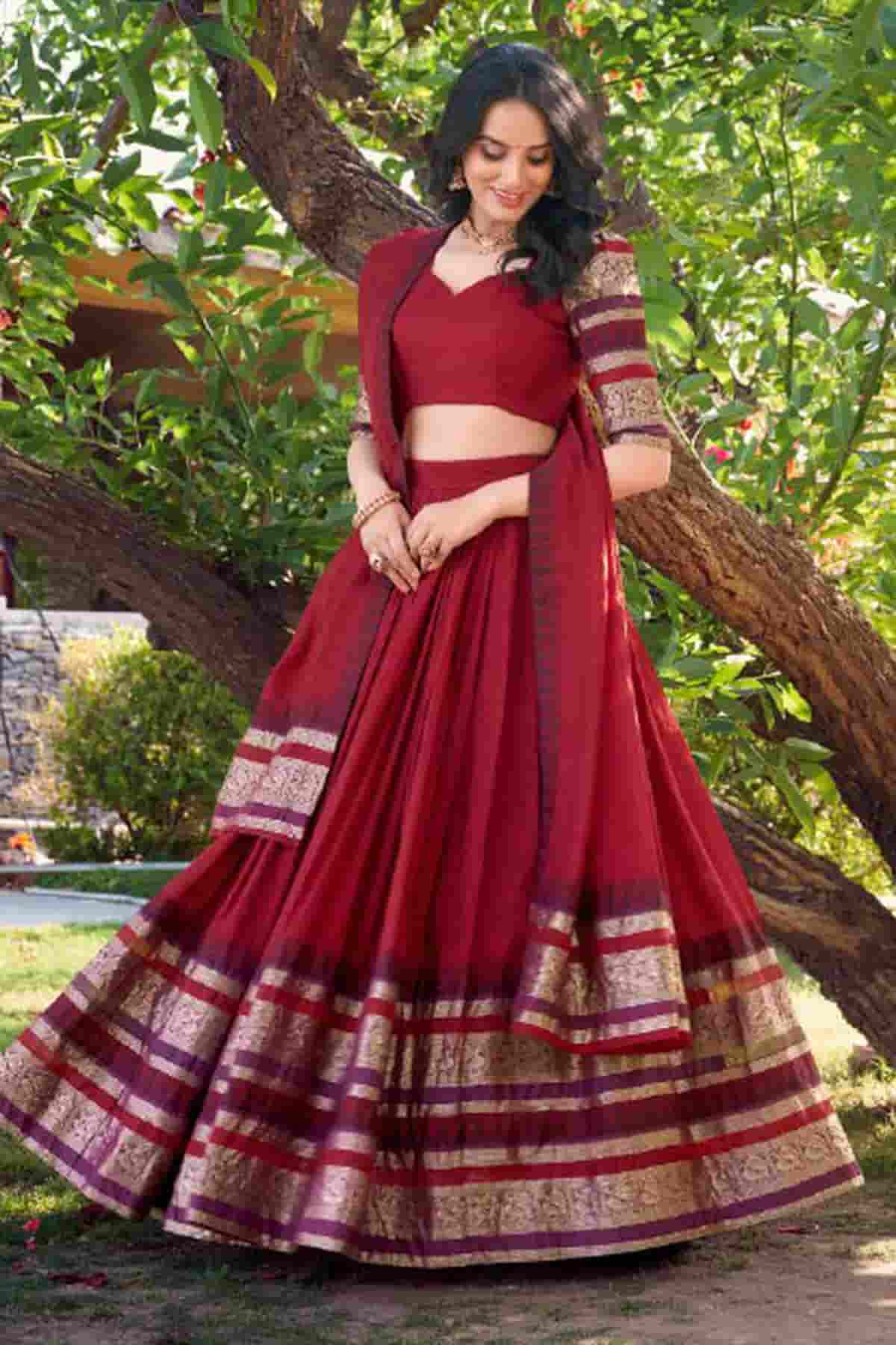 Chanderi Silk Zari Woven Work Lehenga Choli In Red Colour NCLD1300051