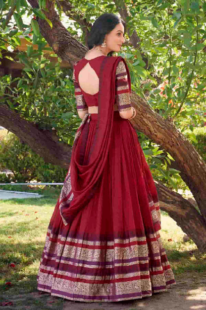 Chanderi Silk Zari Woven Work Lehenga Choli In Red Colour NCLD1300051