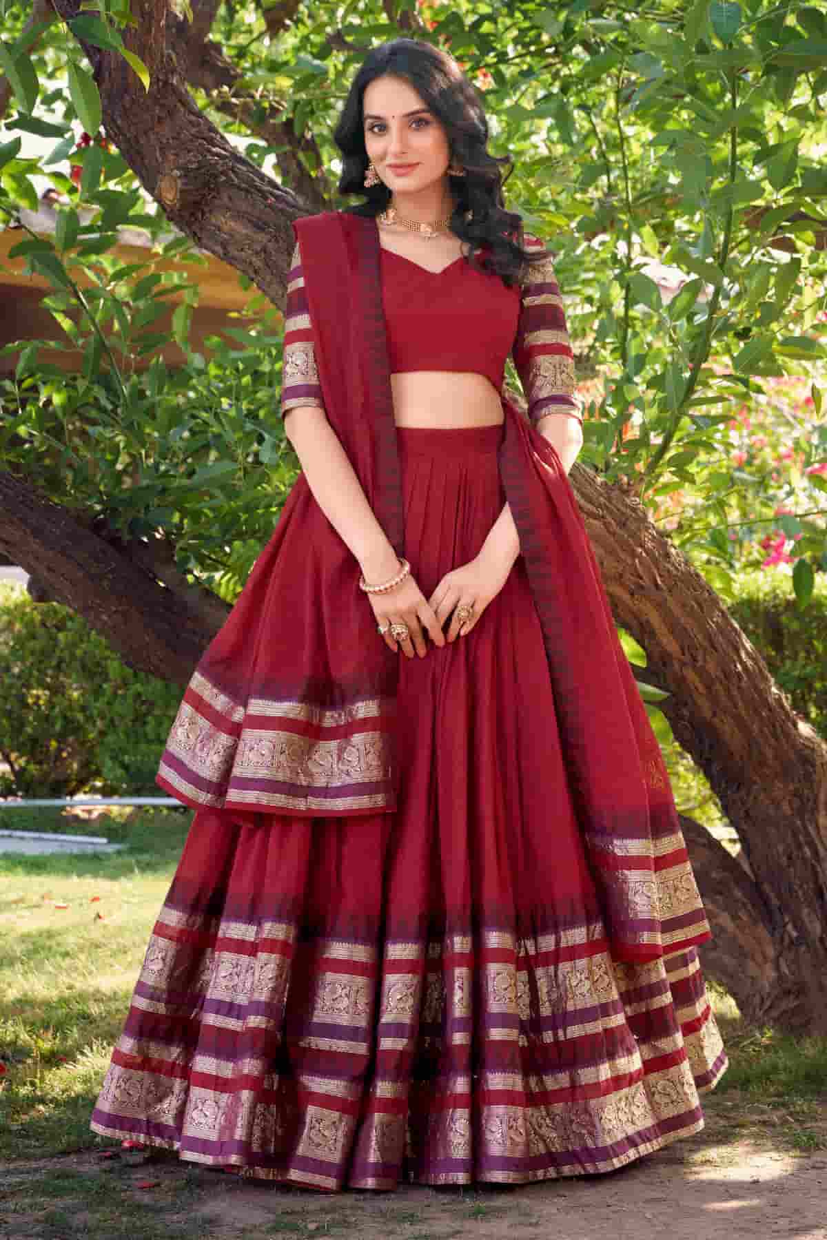 Chanderi Silk Zari Woven Work Lehenga Choli In Red Colour NCLD1300051