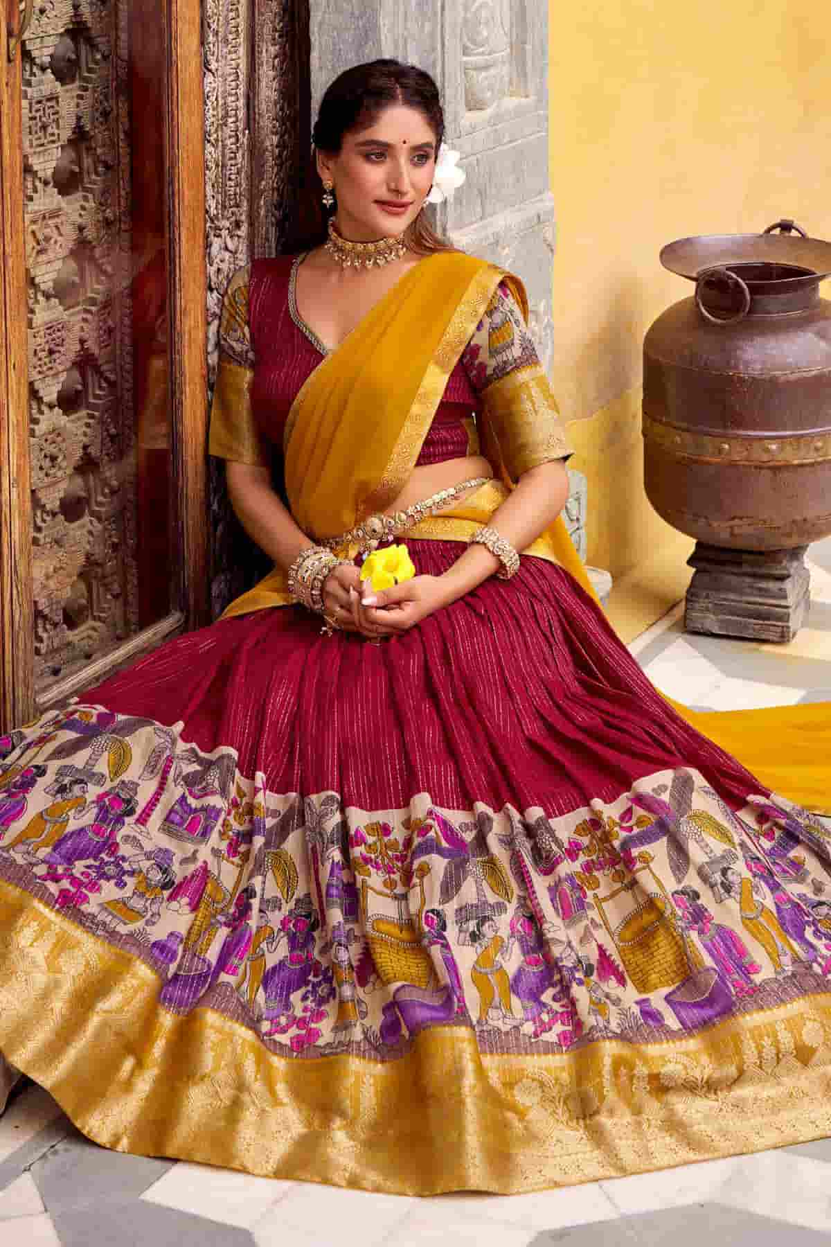 Chanderi Silk Zari Woven Work Lehenga Choli In Red Colour NCLD1300075