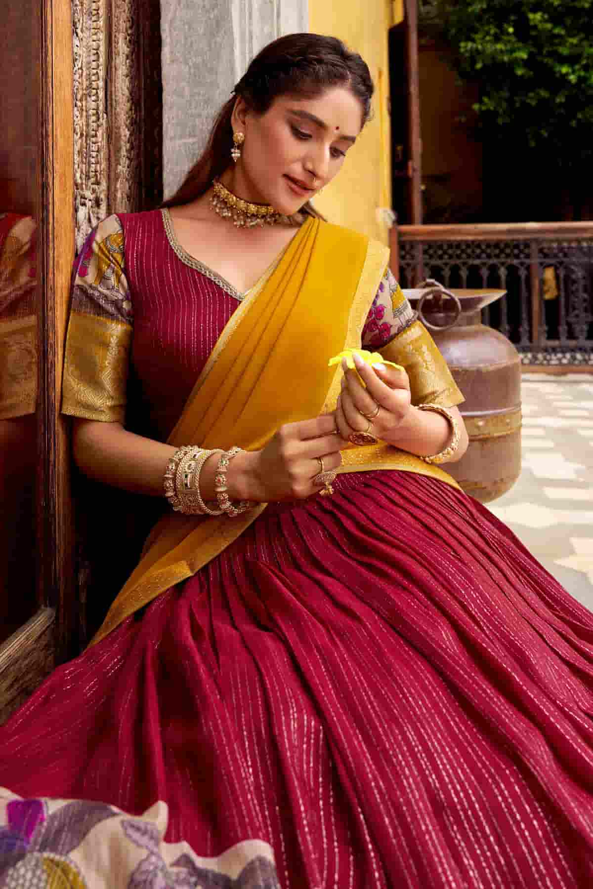 Chanderi Silk Zari Woven Work Lehenga Choli In Red Colour NCLD1300075