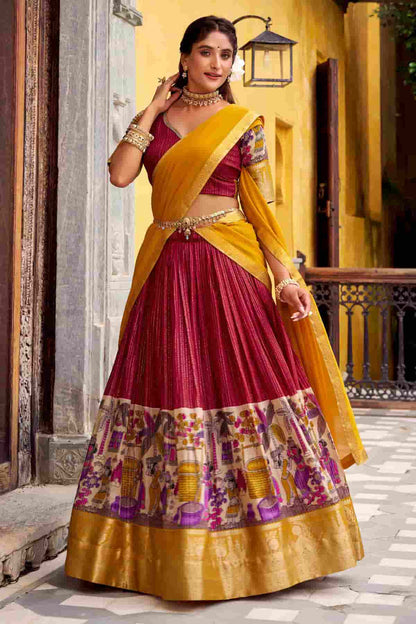 Chanderi Silk Zari Woven Work Lehenga Choli In Red Colour NCLD1300075