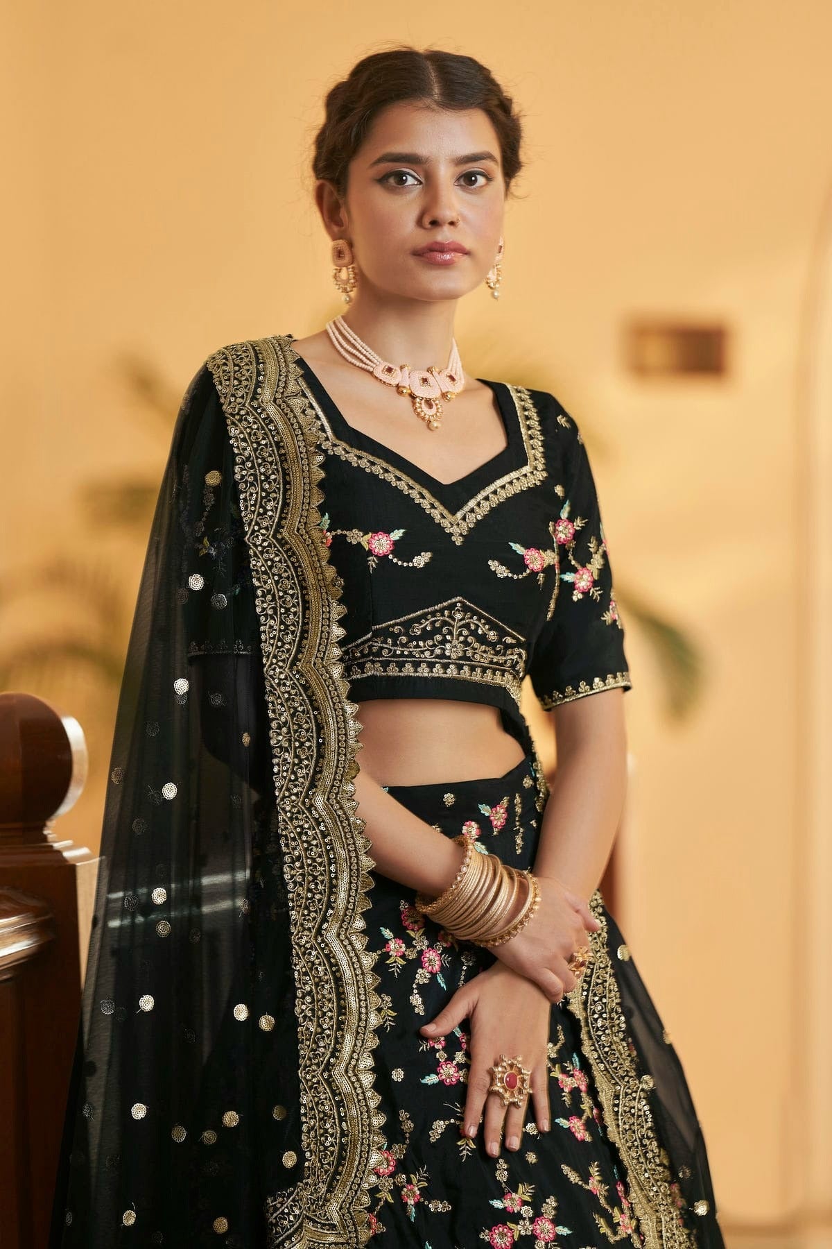 Chinnon Silk Designer Lehenga CholiIn Black  NCLC12710136