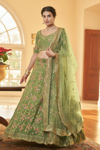 Chinnon Silk Designer Lehenga CholiIn Light Green NCLC12710135