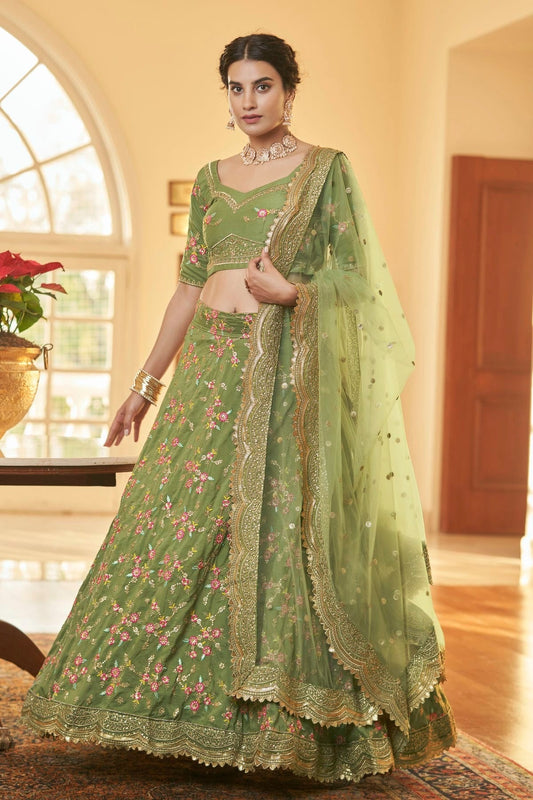 Chinnon Silk Designer Lehenga CholiIn Light Green NCLC12710135