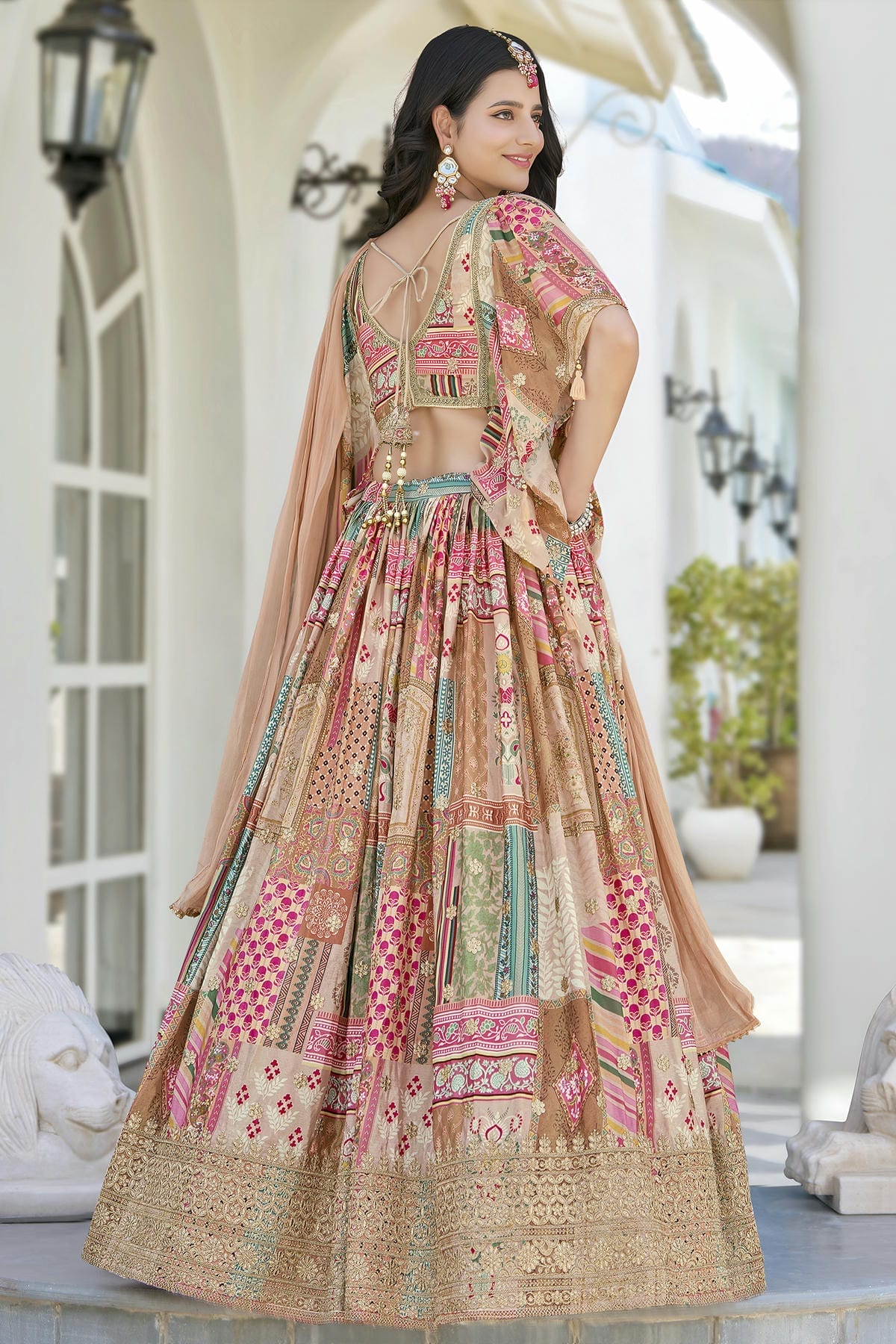 Chinon Silk Lehenga Choli In Beige Colour LC10110149
