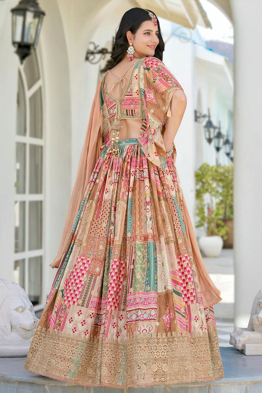 Chinon Silk Lehenga Choli In Beige Colour LC10110149