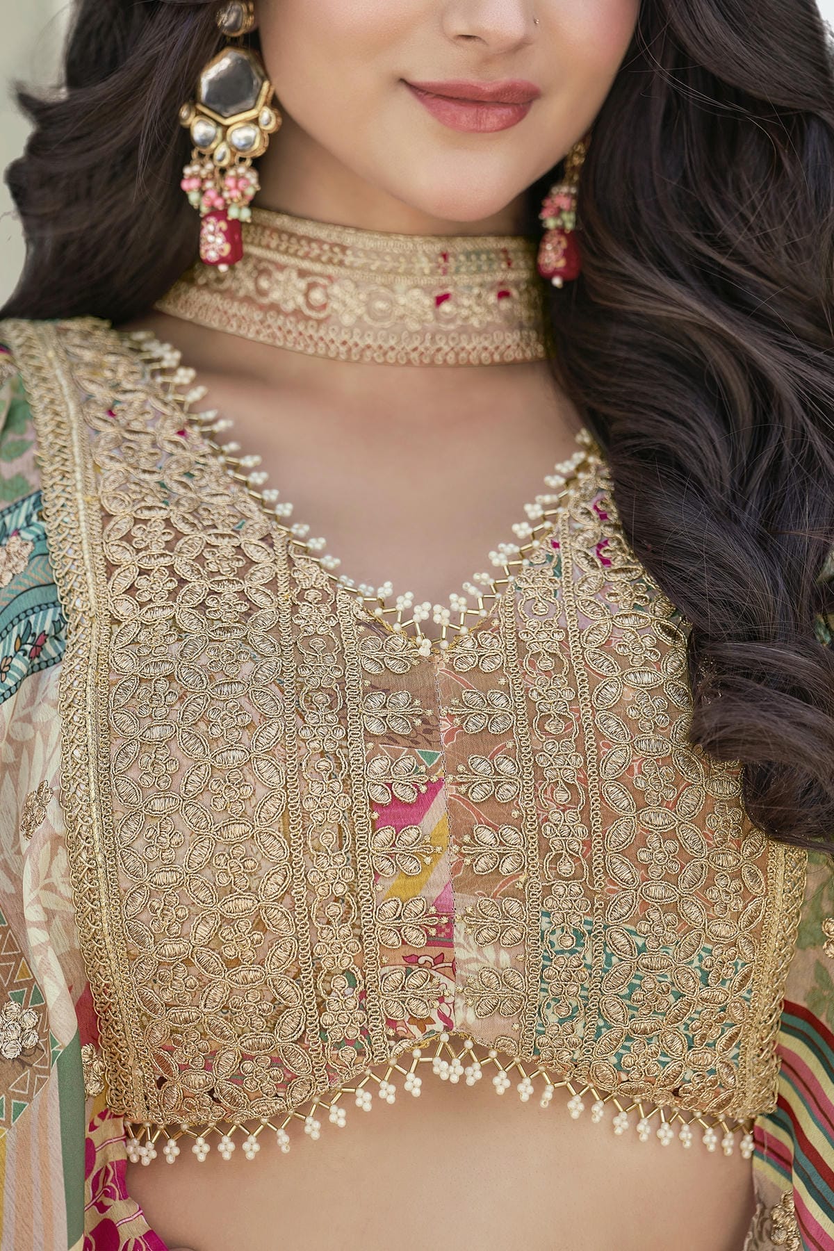 Chinon Silk Lehenga Choli In Beige Colour LC10110149