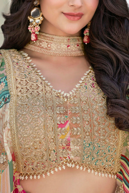 Chinon Silk Lehenga Choli In Beige Colour LC10110149