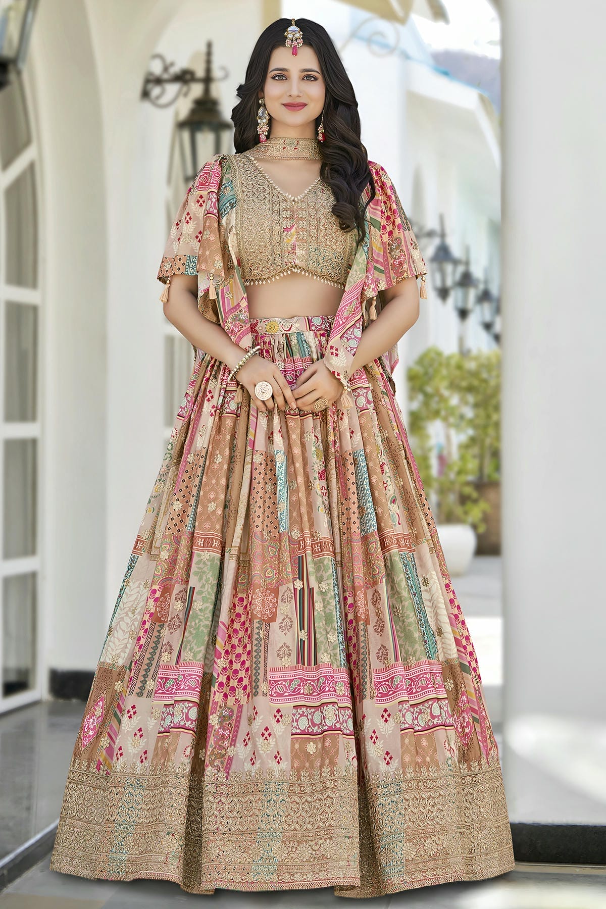 Chinon Silk Lehenga Choli In Beige Colour LC10110149