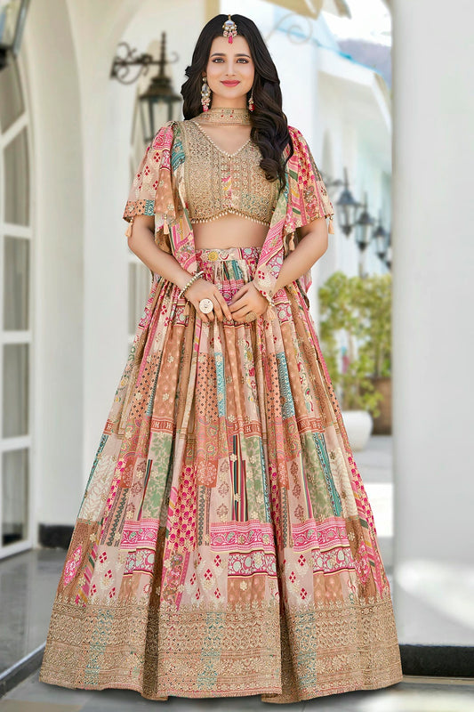 Chinon Silk Lehenga Choli In Beige Colour LC10110149