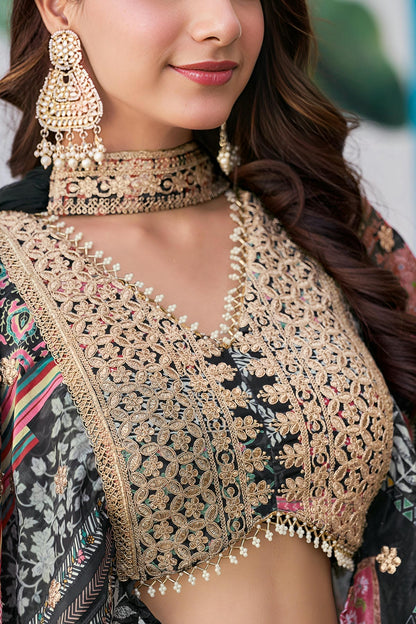 Chinon Silk Lehenga Choli In Black Colour LC10110150