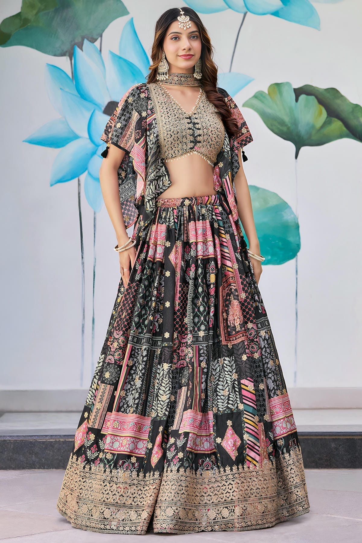 Chinon Silk Lehenga Choli In Black Colour LC10110150