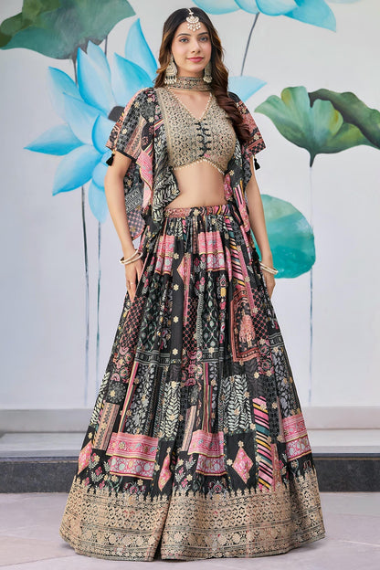 Chinon Silk Lehenga Choli In Black Colour LC10110150
