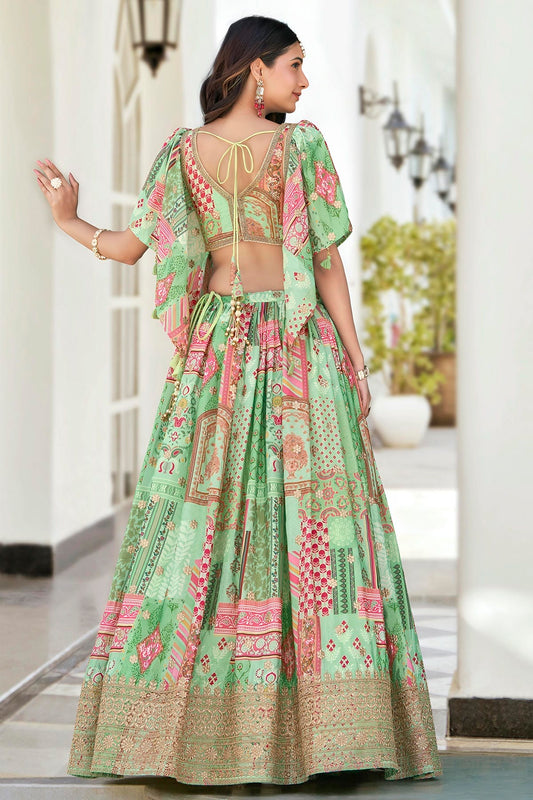 Chinon Silk Lehenga Choli In Green Colour LC10110151