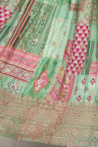 Chinon Silk Lehenga Choli In Green Colour LC10110151