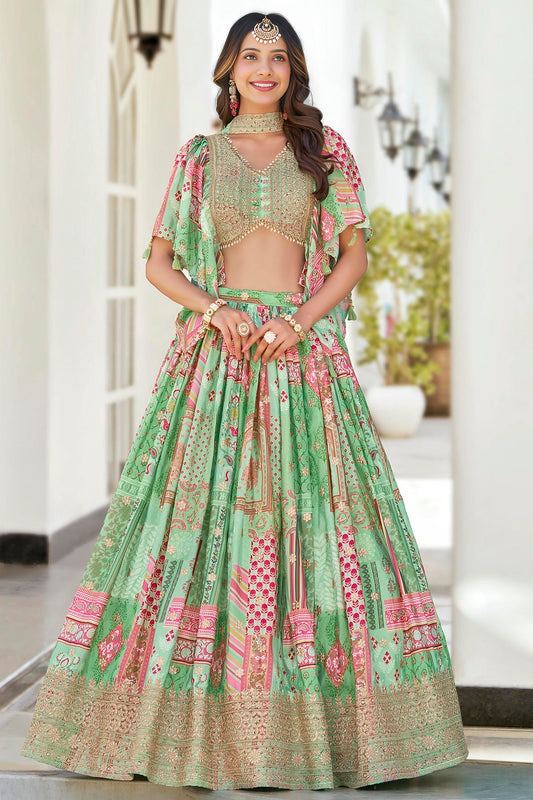 Chinon Silk Lehenga Choli In Green Colour LC10110151