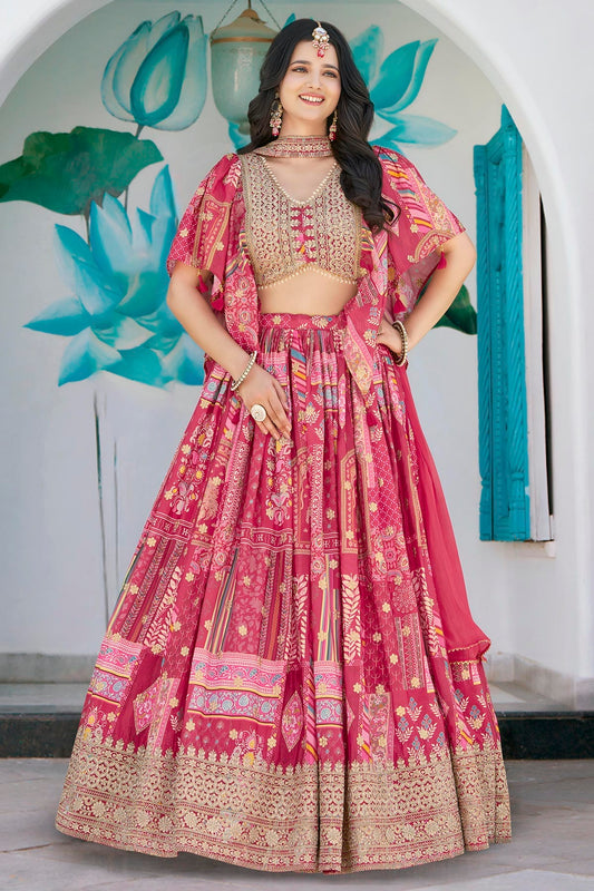 Chinon Silk Lehenga Choli In Pink Colour LC10110152