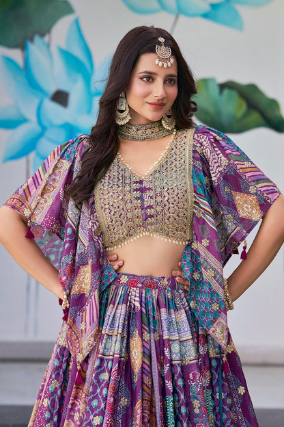 Chinon Silk Lehenga Choli In Purple Colour LC10110153