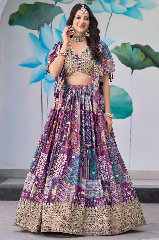 Chinon Silk Lehenga Choli In Purple Colour LC10110153