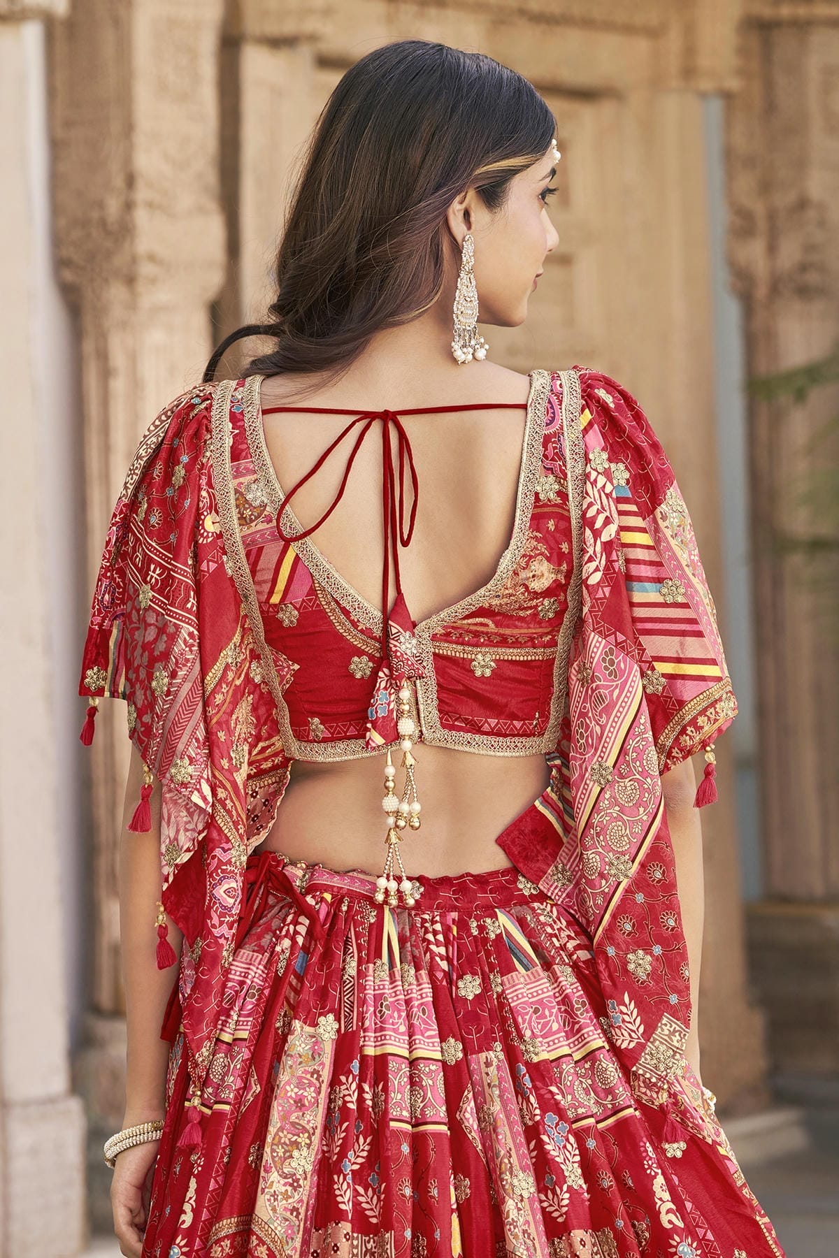 Chinon Silk Lehenga Choli In Red Colour LC10110154
