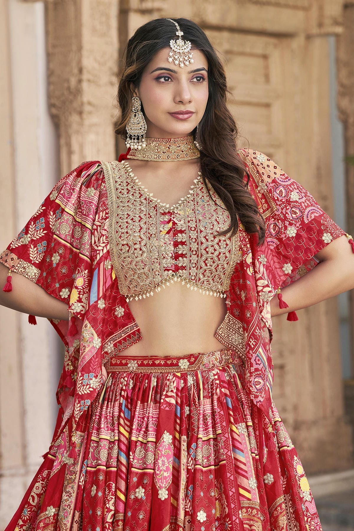 Chinon Silk Lehenga Choli In Red Colour LC10110154