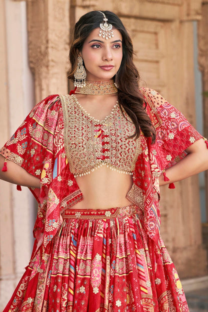 Chinon Silk Lehenga Choli In Red Colour LC10110154