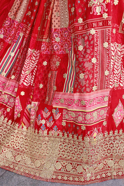 Chinon Silk Lehenga Choli In Red Colour LC10110154