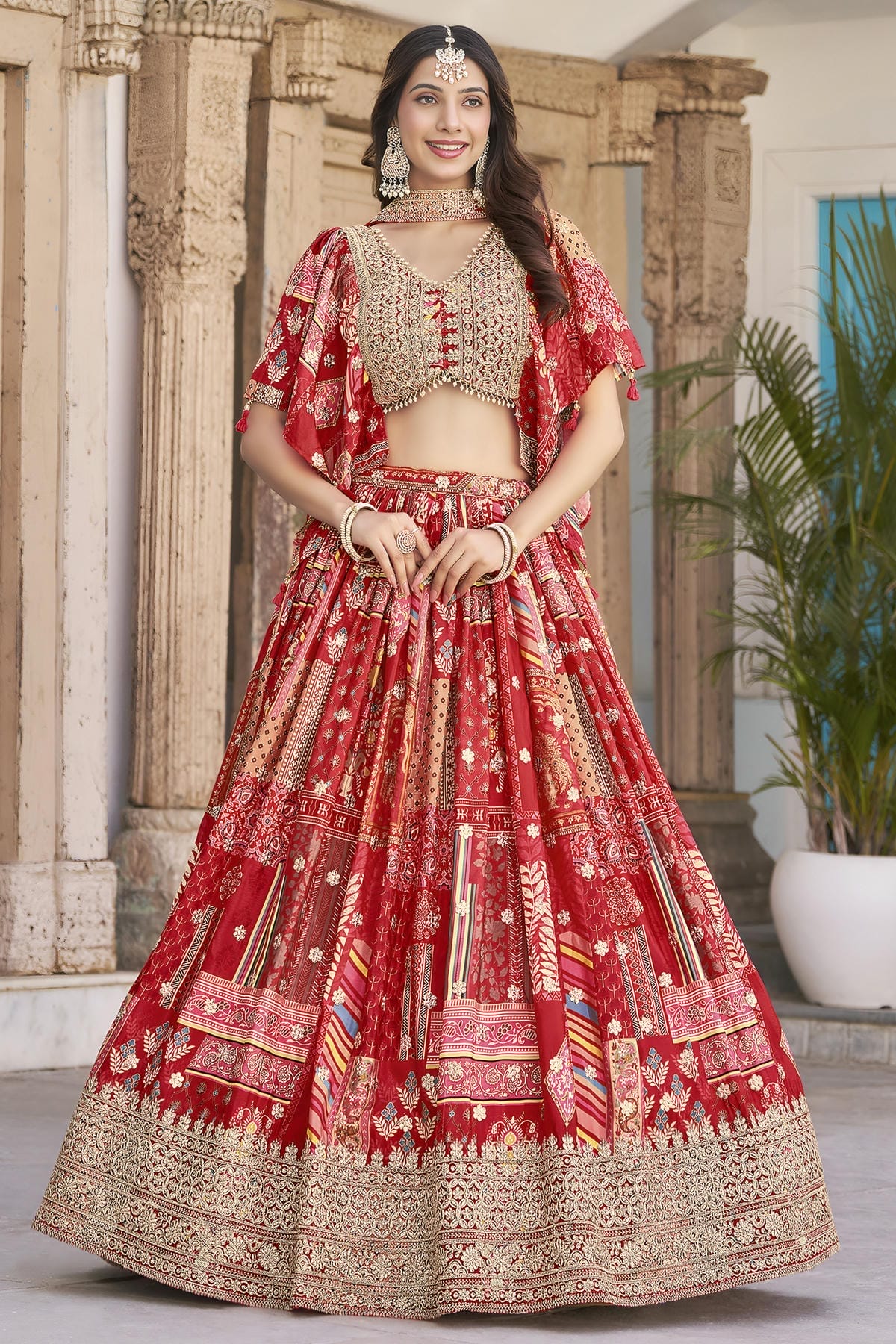 Chinon Silk Lehenga Choli In Red Colour LC10110154