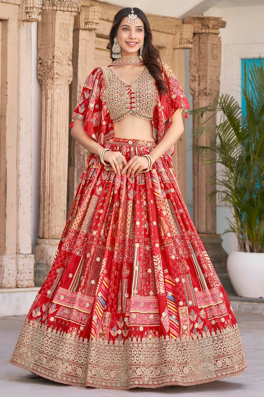 Chinon Silk Lehenga Choli In Red Colour LC10110154