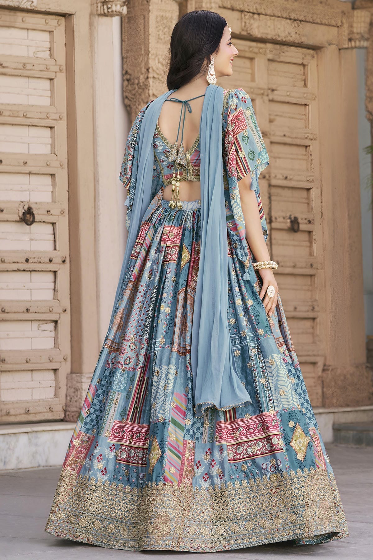 Chinon Silk Lehenga Choli In Sky Blue Colour LC10110155