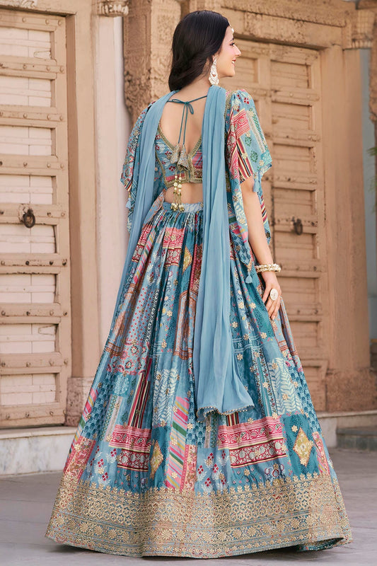 Chinon Silk Lehenga Choli In Sky Blue Colour LC10110155