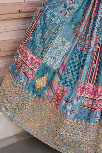 Chinon Silk Lehenga Choli In Sky Blue Colour LC10110155