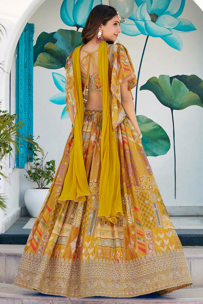 Chinon Silk Lehenga Choli In Yellow Colour LC10110156