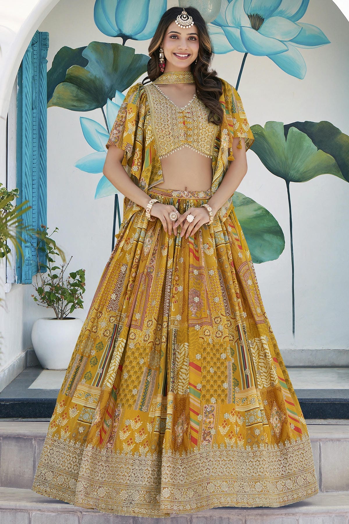 Chinon Silk Lehenga Choli In Yellow Colour LC10110156