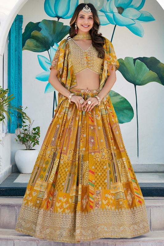 Chinon Silk Lehenga Choli In Yellow Colour LC10110156