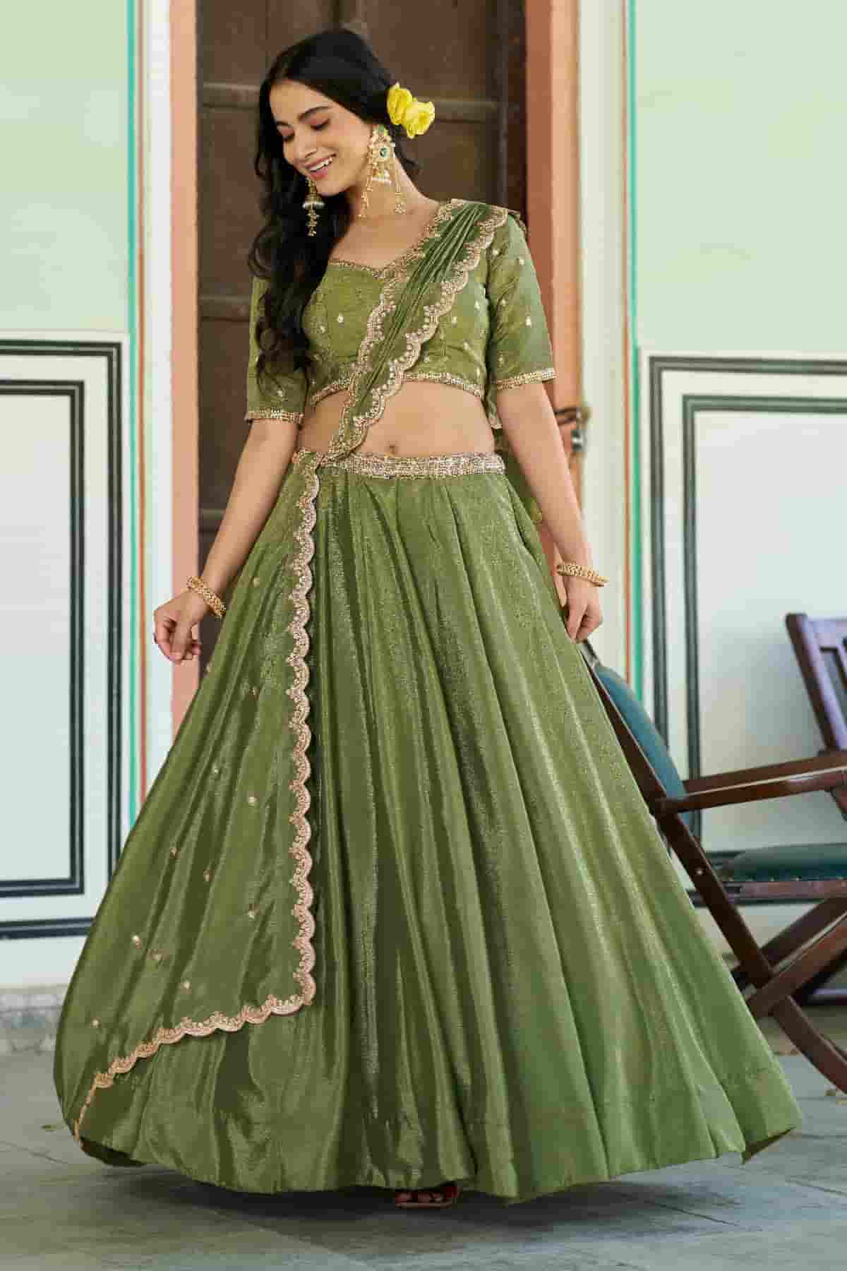 Chinon Thread Sequins Work Lehenga Choli In Light Green Colour NCLD1300040